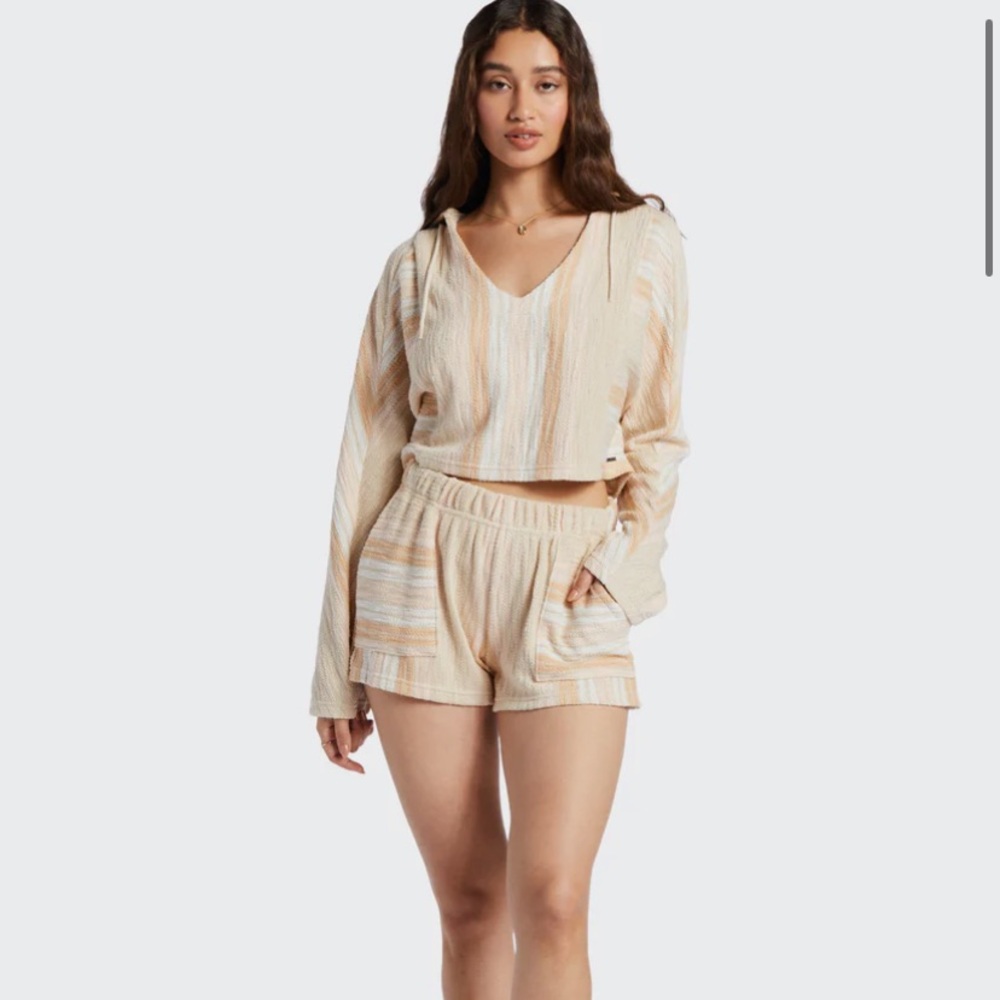 NWT Roxy Todos Santos Poncho Style Hoodie in Bonzer Stripe Tapioca Size Small